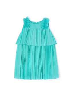 Abito balza plissettata bambina verde acqua