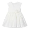 Abito cerimonia con fiore e retro in tulle ricamato neonata ecru