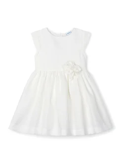Abito cerimonia con fiore e retro in tulle ricamato neonata ecru