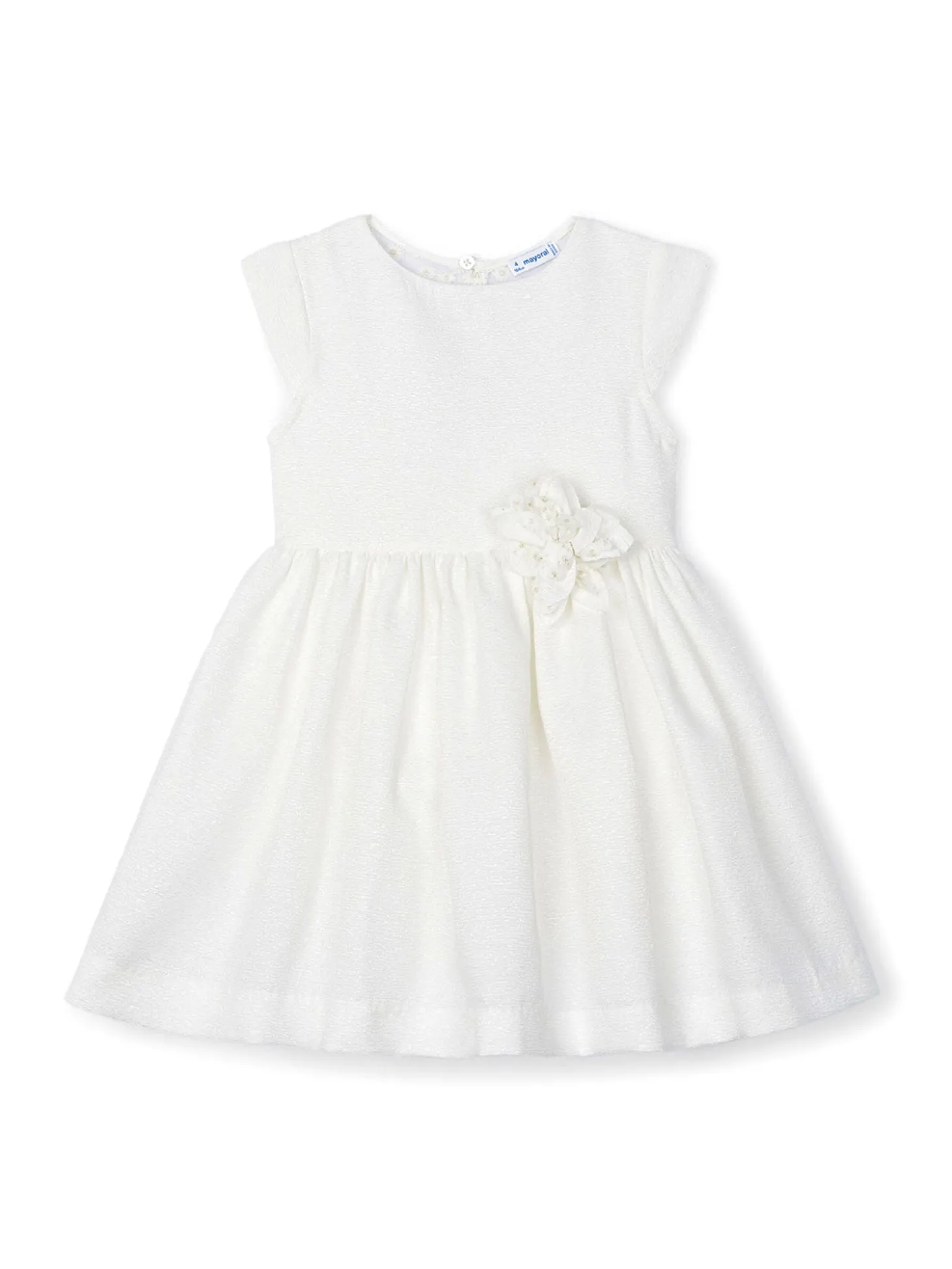 Abito cerimonia con fiore e retro in tulle ricamato neonata ecru