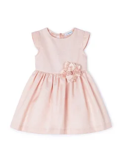 Abito cerimonia con fiore e retro in tulle ricamato neonata nude