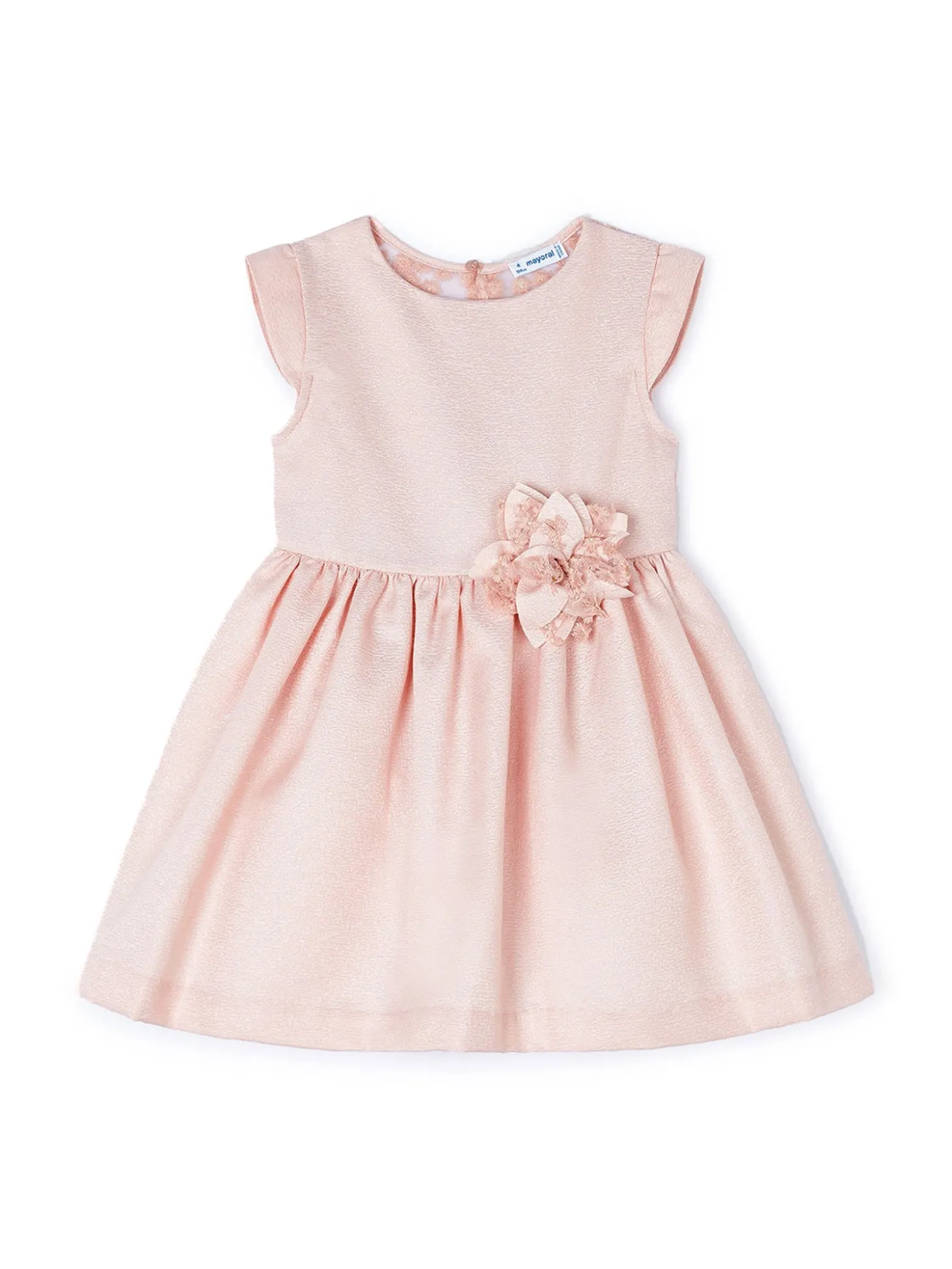Abito cerimonia con fiore e retro in tulle ricamato neonata nude