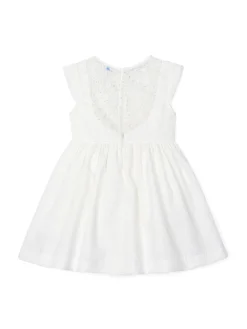 Abito cerimonia con fiore e retro in tulle ricamato neonata ecru