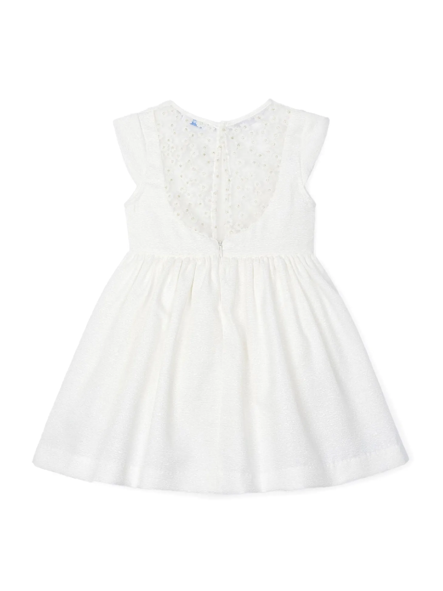 Abito cerimonia con fiore e retro in tulle ricamato neonata ecru