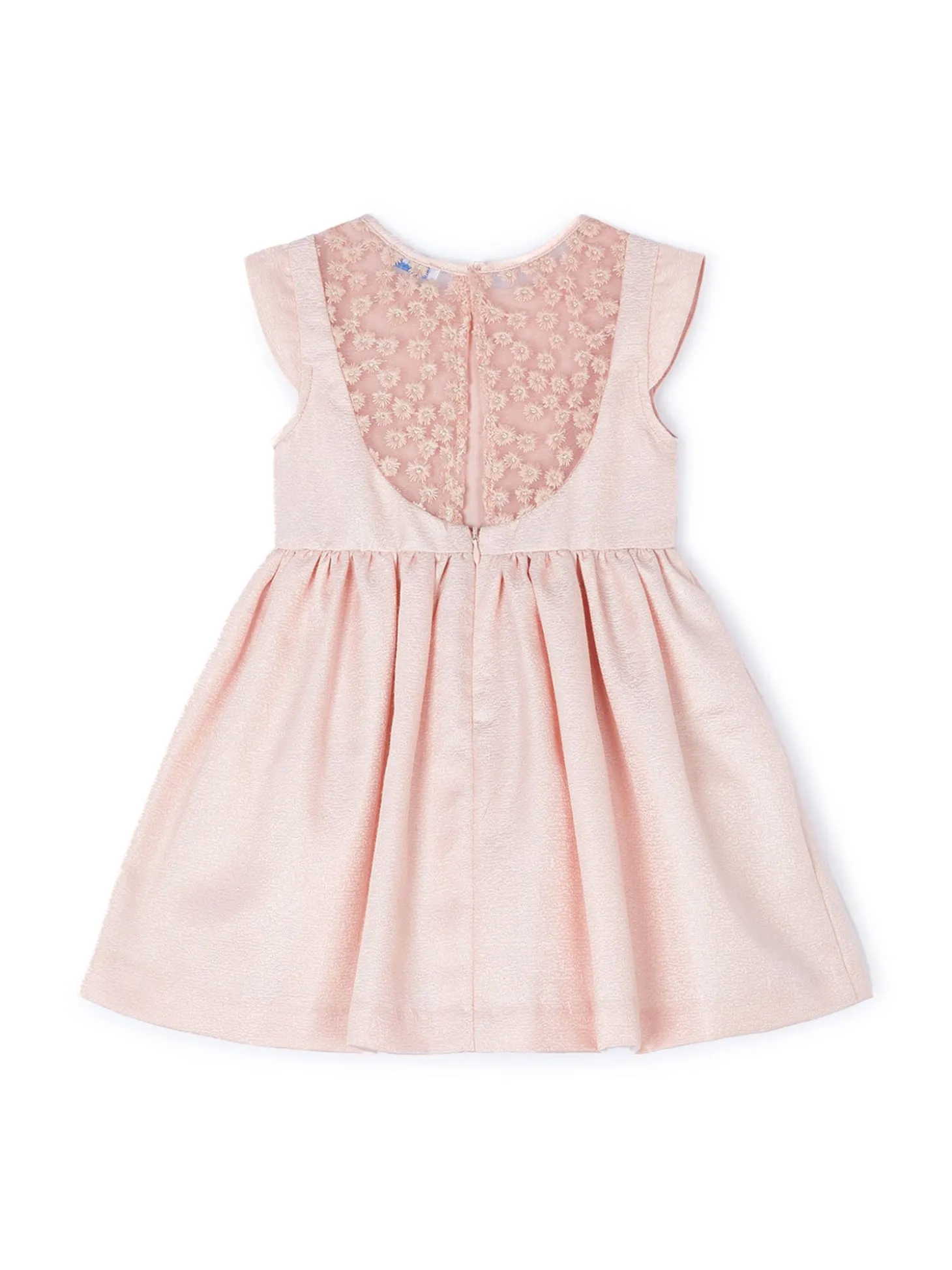 Abito cerimonia con fiore e retro in tulle ricamato neonata nude