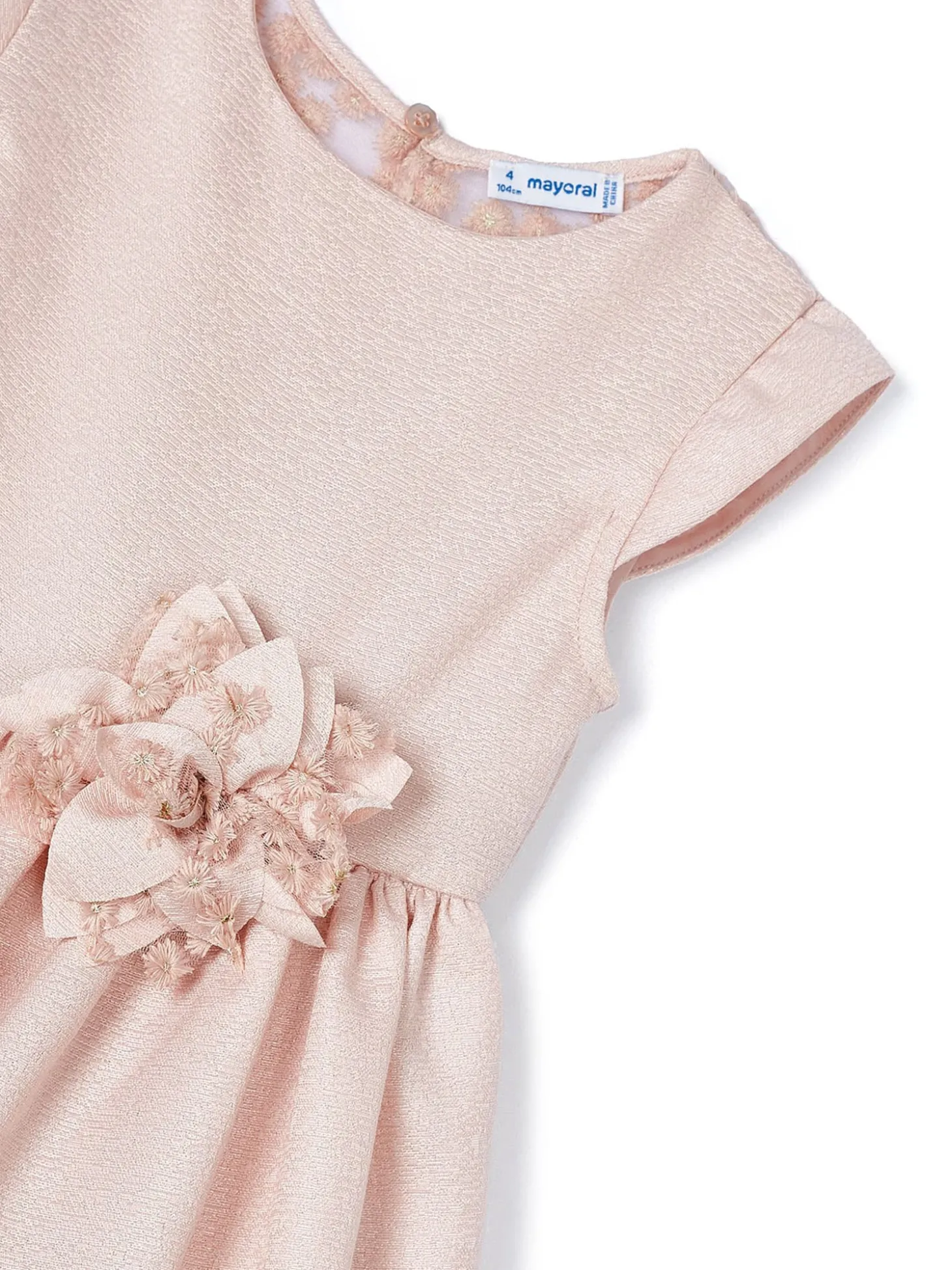 Abito cerimonia con fiore e retro in tulle ricamato neonata nude
