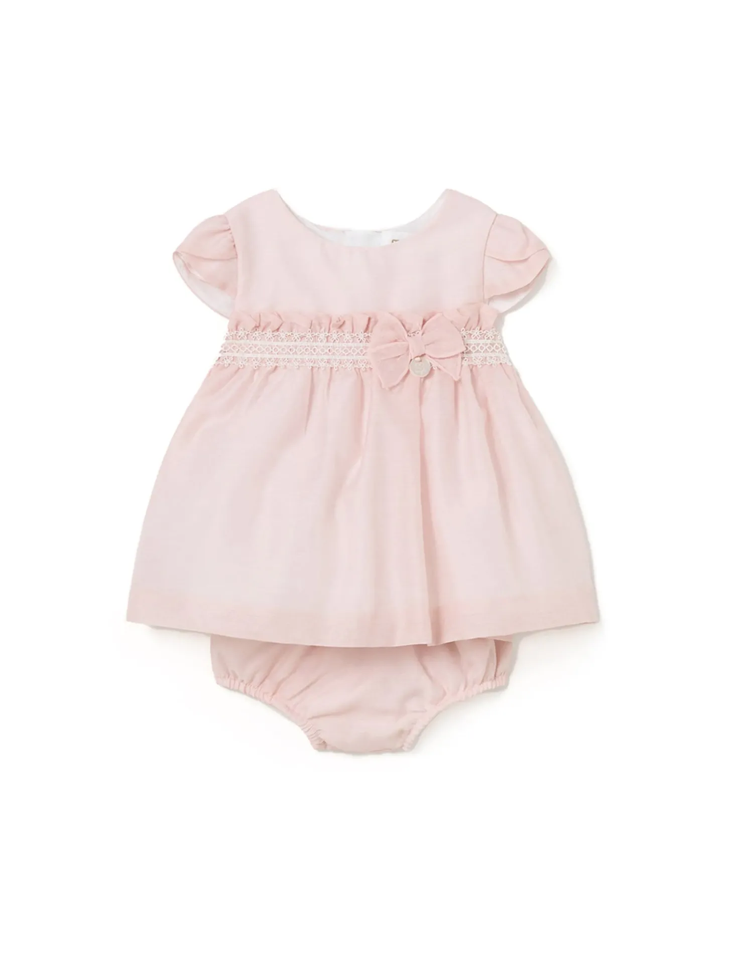 Abito chiffon cerimonia con copripannolino neonata rosa