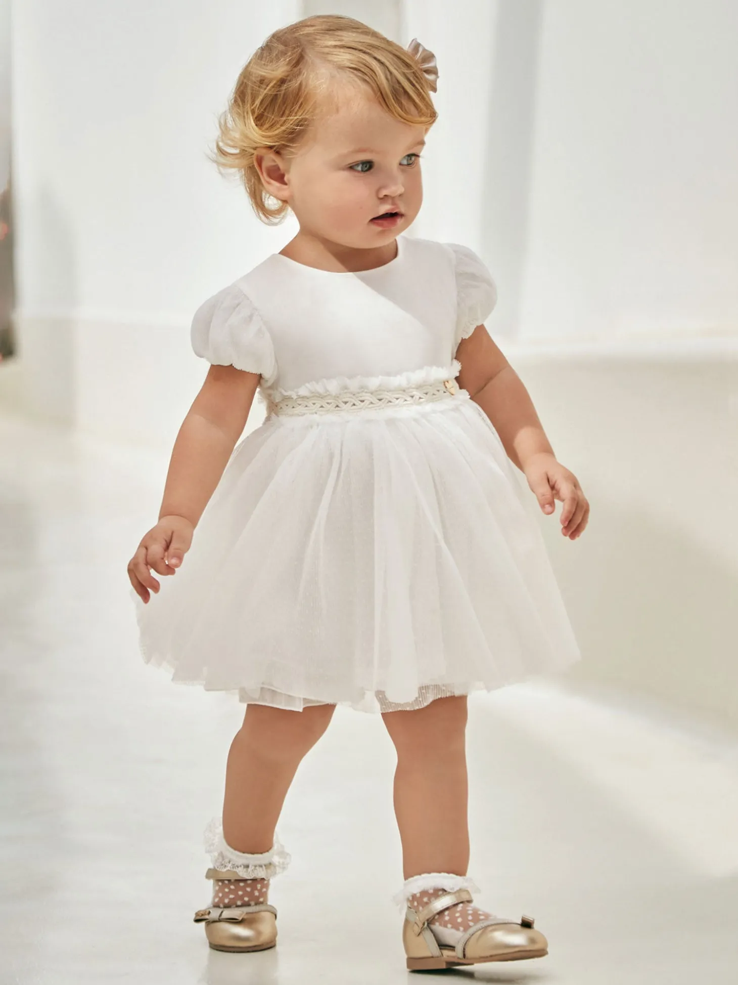 Abito combinato con tulle plissettato neonata