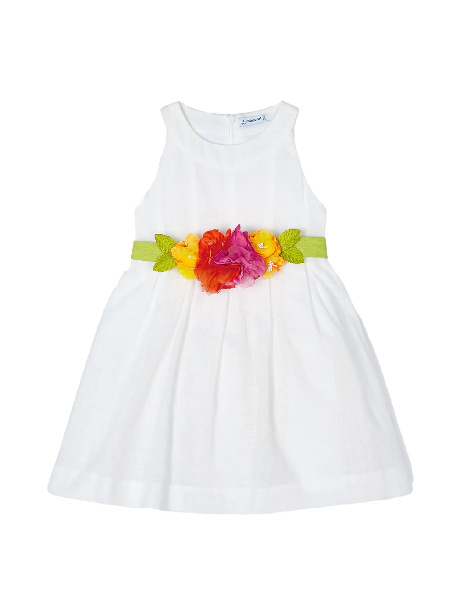 Abito con cintura e decoro floreale bambina bianco