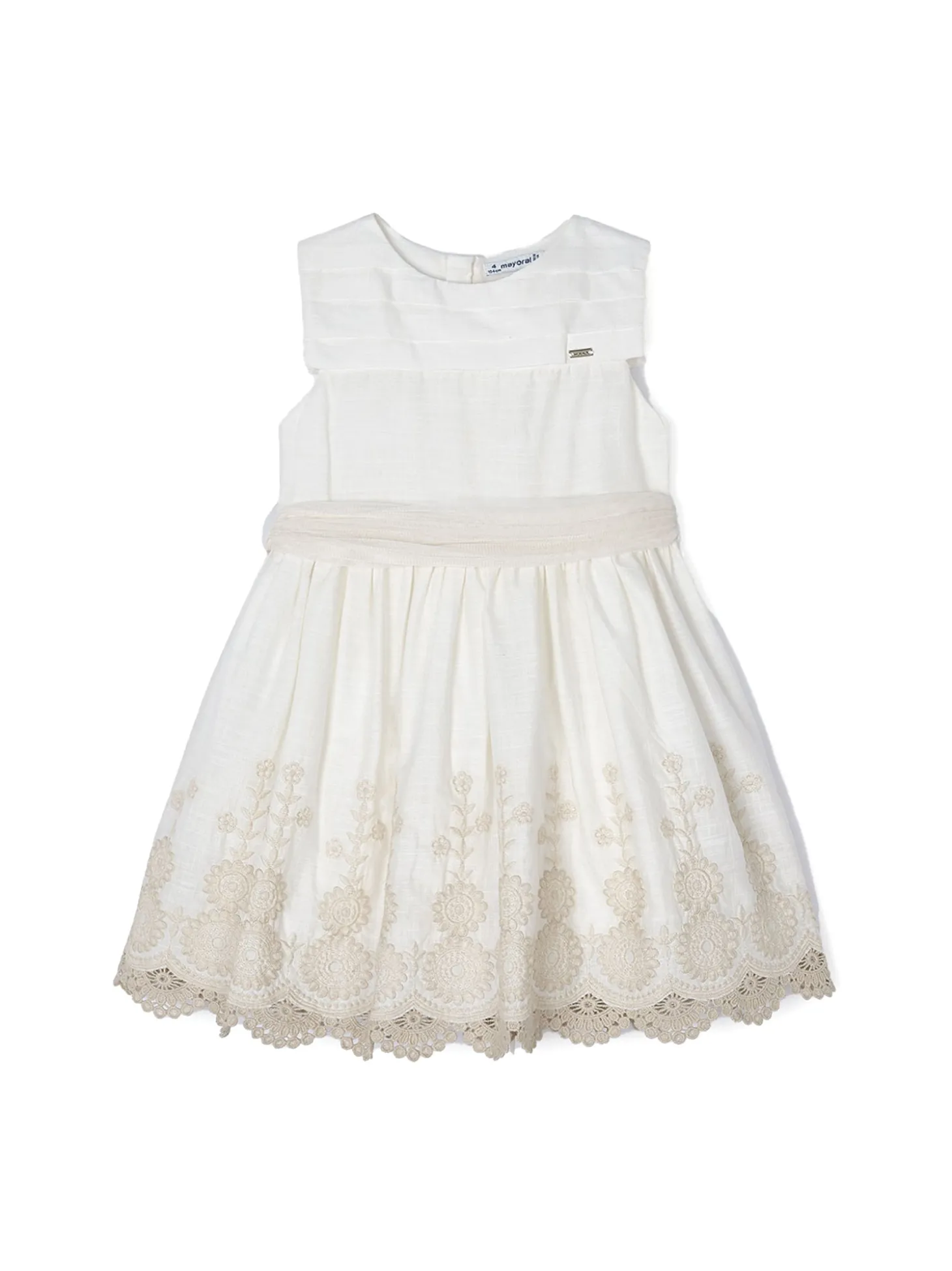 Abito cotone ricamato bambina ecrù
