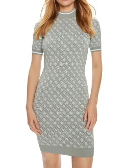 Abito in maglia aderente con logo su texture salvia