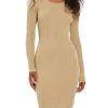 Abito in maglia con dettaglio spalla beige