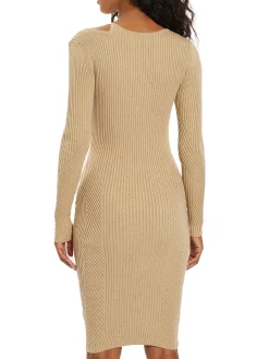 Abito in maglia con dettaglio spalla beige