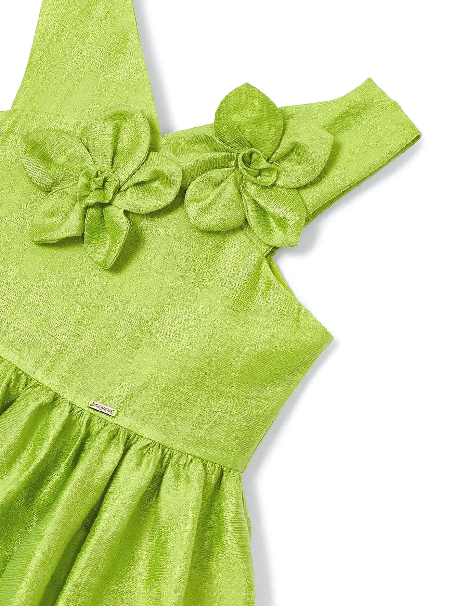Abito lino con fiori in rilievo verde