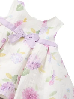 Abito lino stampa floreale con fiocco neonata rosa