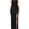 Abito lungo gown lux in paillettes con spacco laterale nero