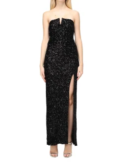 Abito lungo gown lux in paillettes con spacco laterale nero