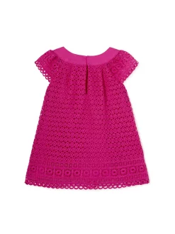 Abito maniche corte in Guipur neonata fuscia