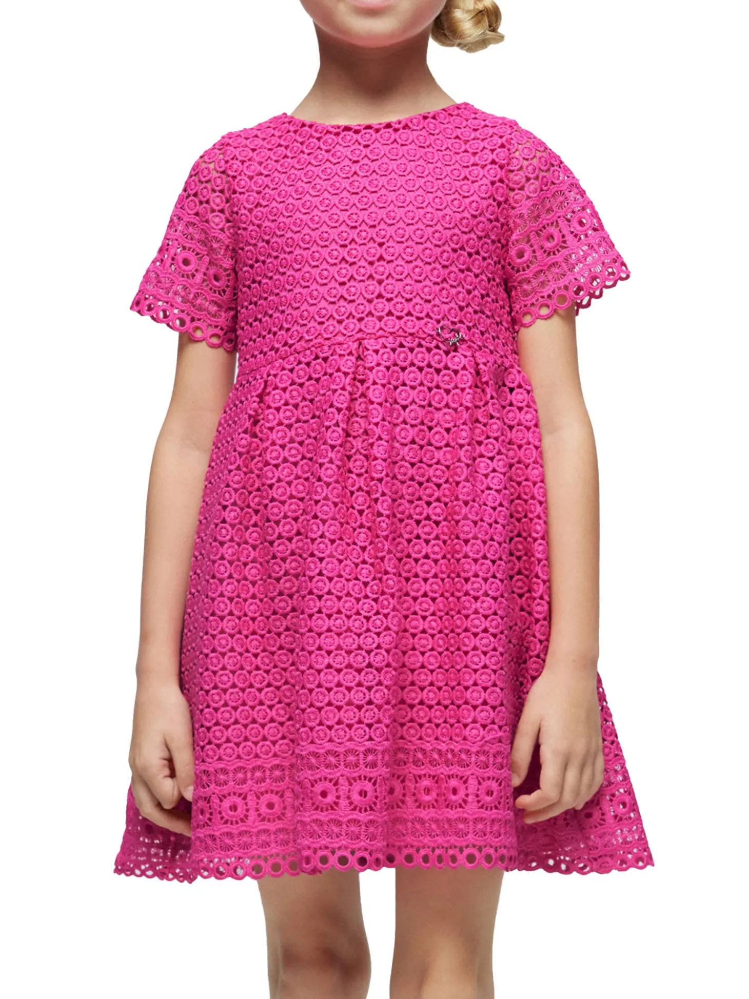 Abito maniche corte in Guipur bambina fuscia