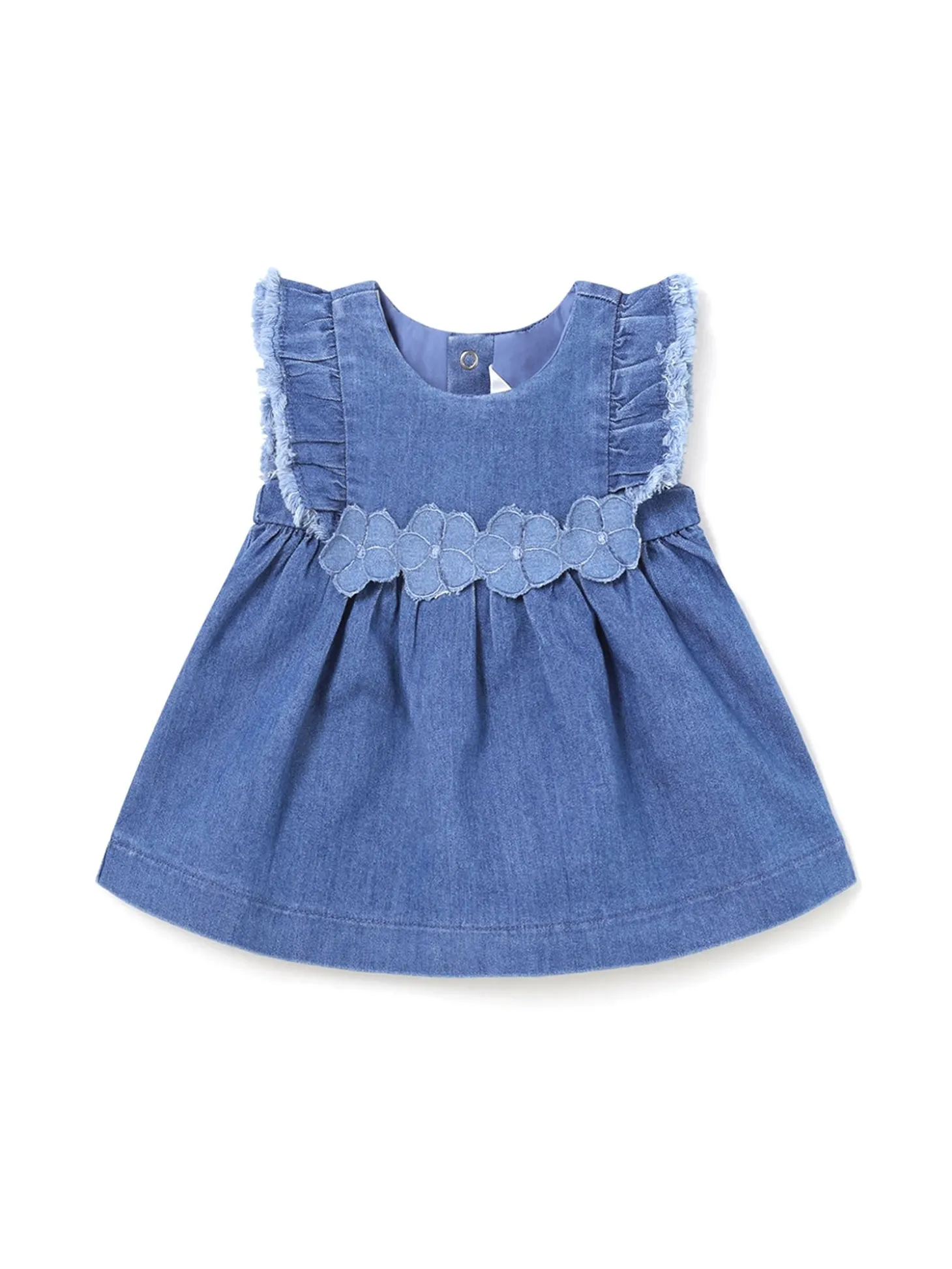 Abito maniche corte neonata con rouches in denim scuro