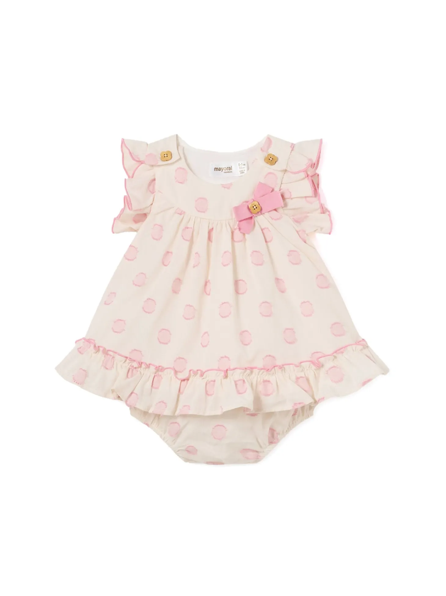 Abito maniche corte neonata a pois bianco e rosa