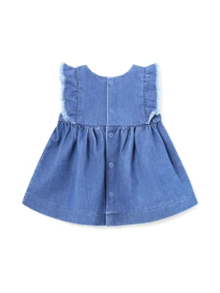 Abito maniche corte neonata con rouches in denim scuro