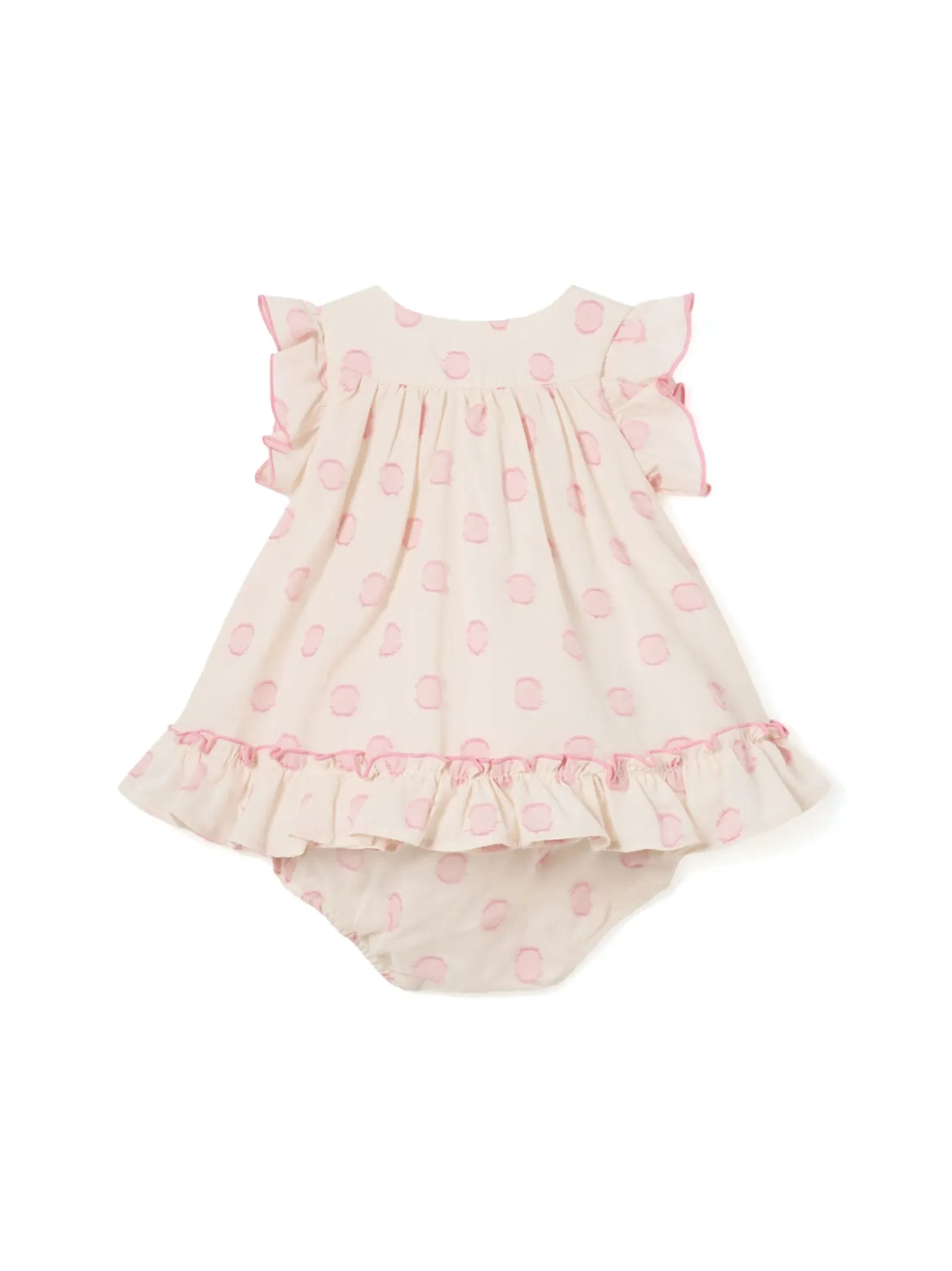Abito maniche corte neonata a pois bianco e rosa