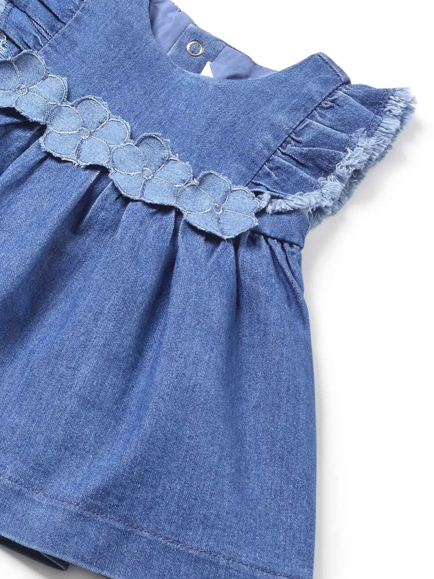 Abito maniche corte neonata con rouches in denim scuro
