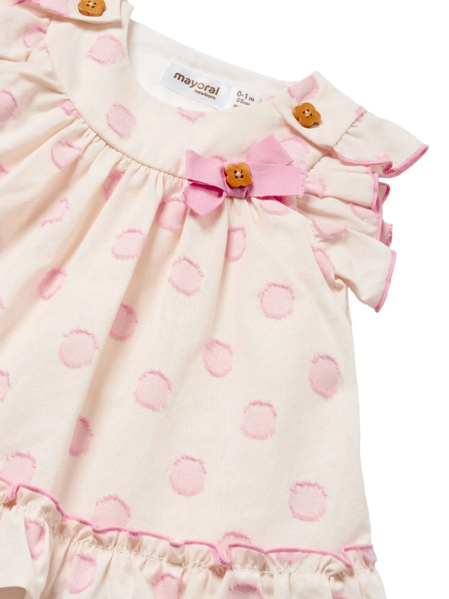 Abito maniche corte neonata a pois bianco e rosa