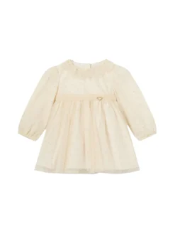 Abito maniche lunghe in tulle flower crema