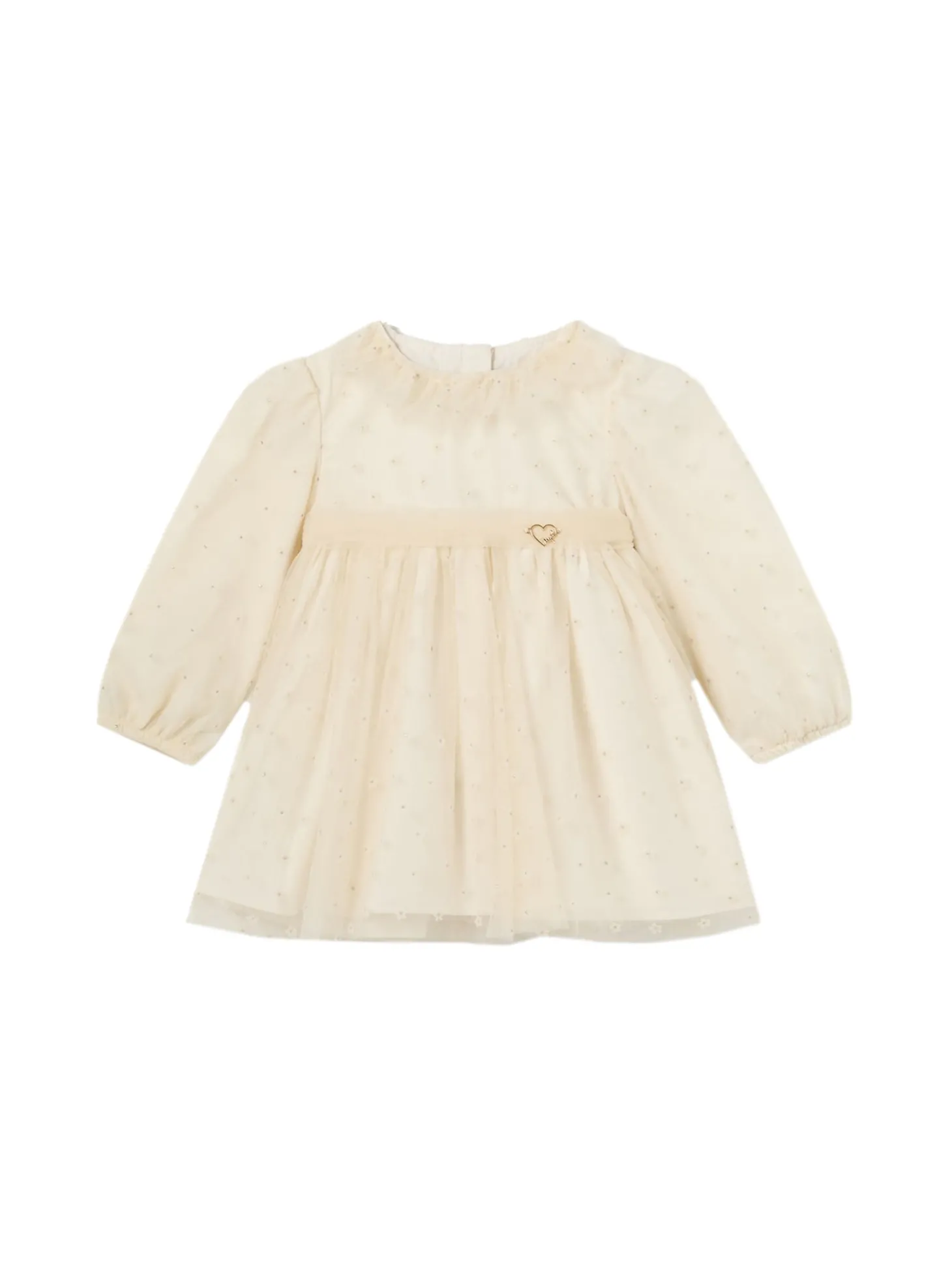 Abito maniche lunghe in tulle flower crema