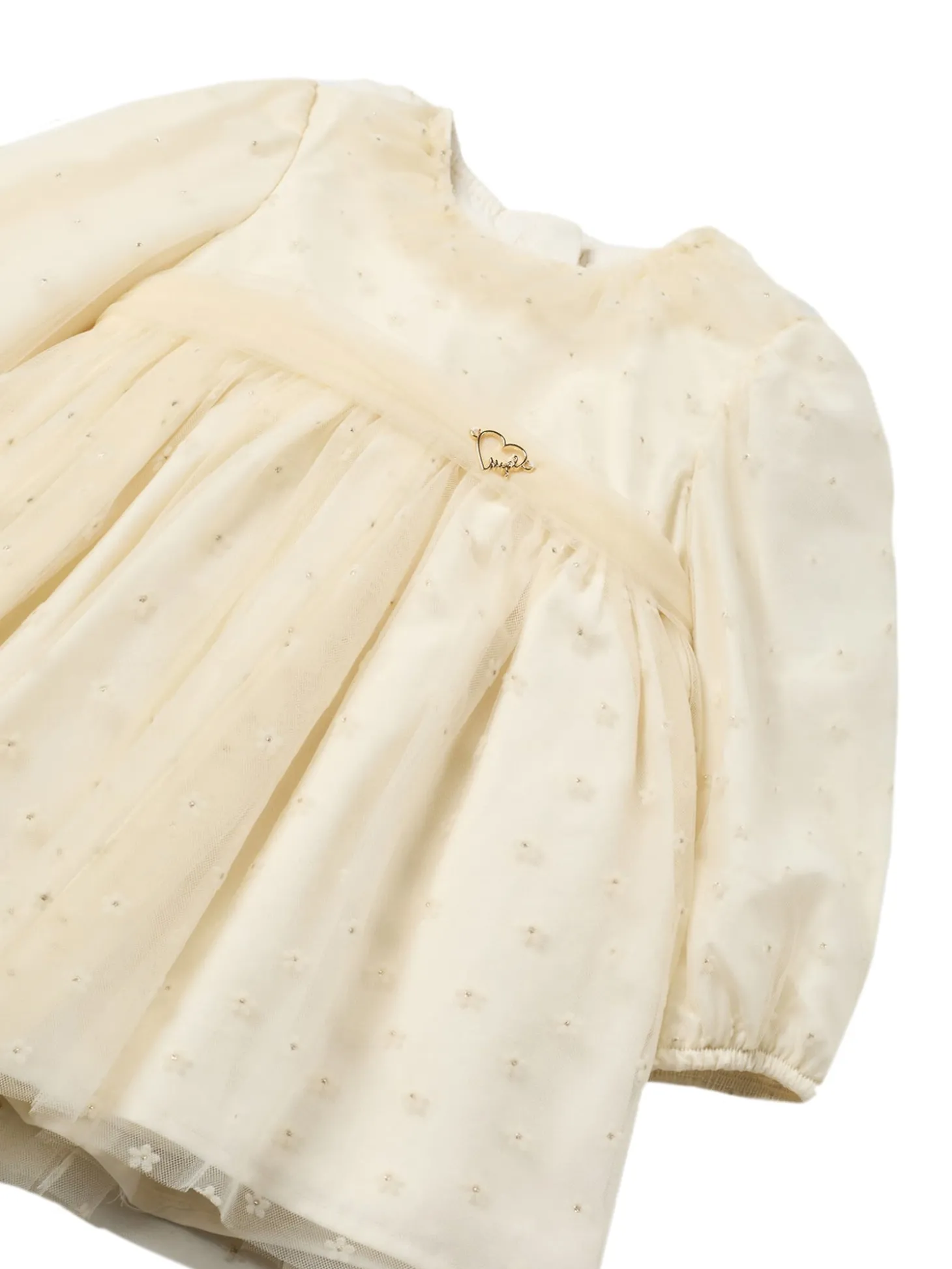 Abito maniche lunghe in tulle flower crema