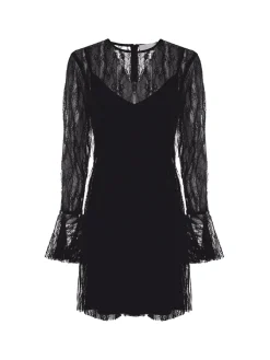 Abito mini Arselle in pizzo con manica flare nero