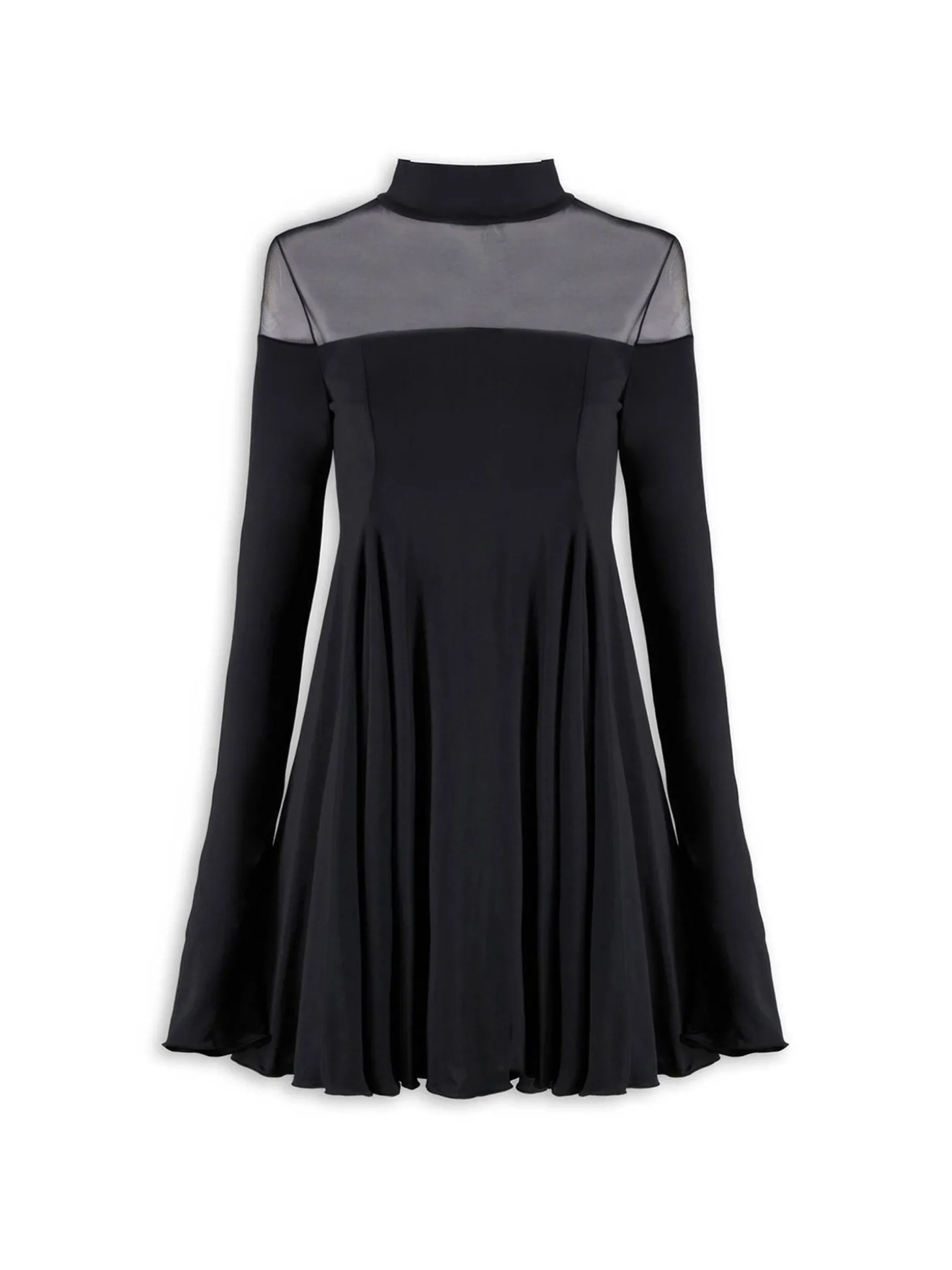 Abito mini Doll Jett con trasperenze sulle spalle e collo alto nero