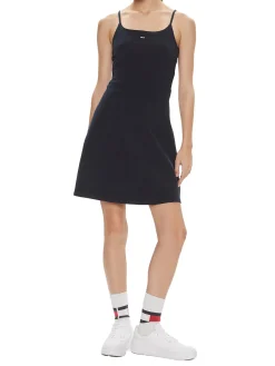 Abito mini smanicato strap flare nero