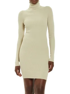Abito slim con collo alto beige