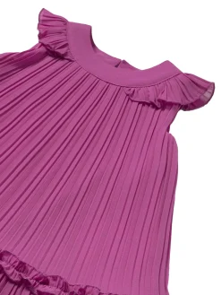 Abito smanicato plisset fucsia