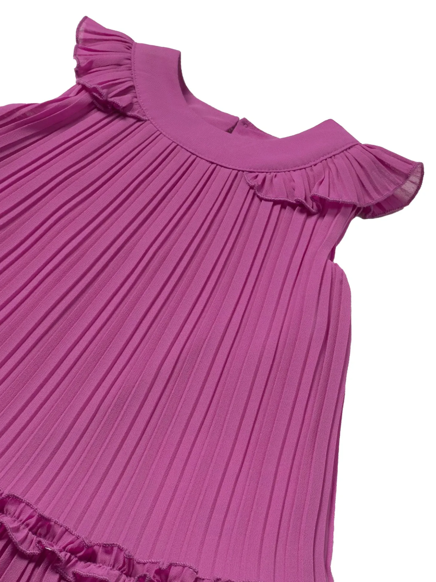 Abito smanicato plisset fucsia