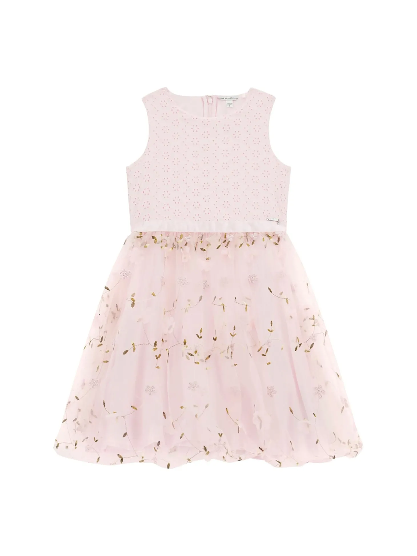 Abito tulle con ricamo sangallo e floreale cerimonia bambina rosa