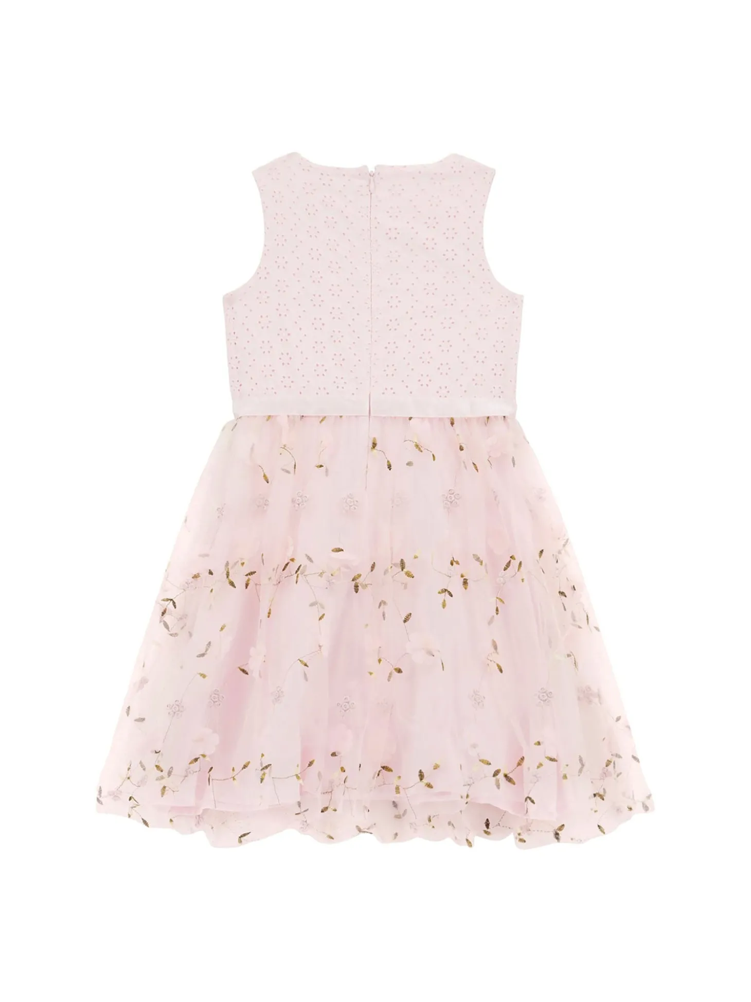 Abito tulle con ricamo sangallo e floreale cerimonia bambina rosa