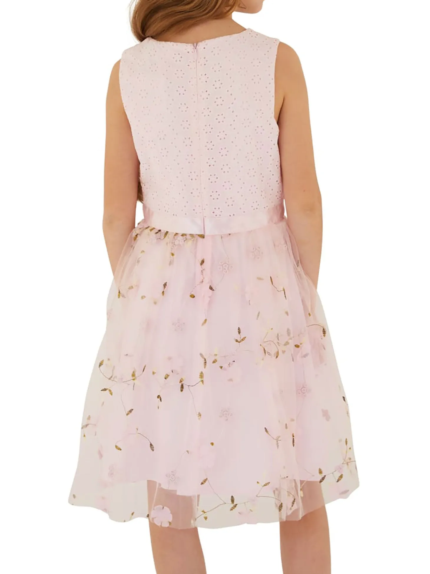 Abito tulle con ricamo sangallo e floreale cerimonia bambina rosa