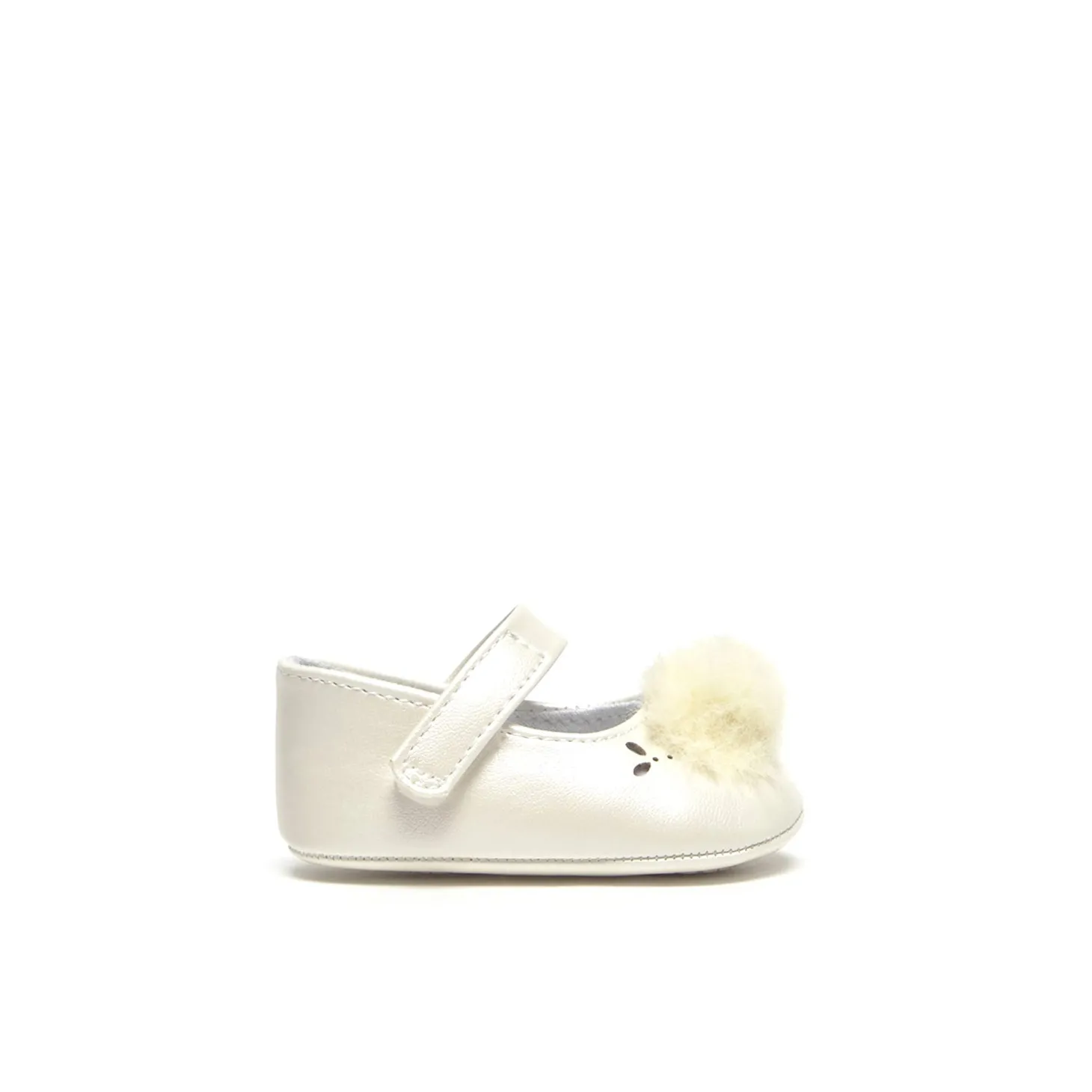 Ballerine neonata con pompon ecru