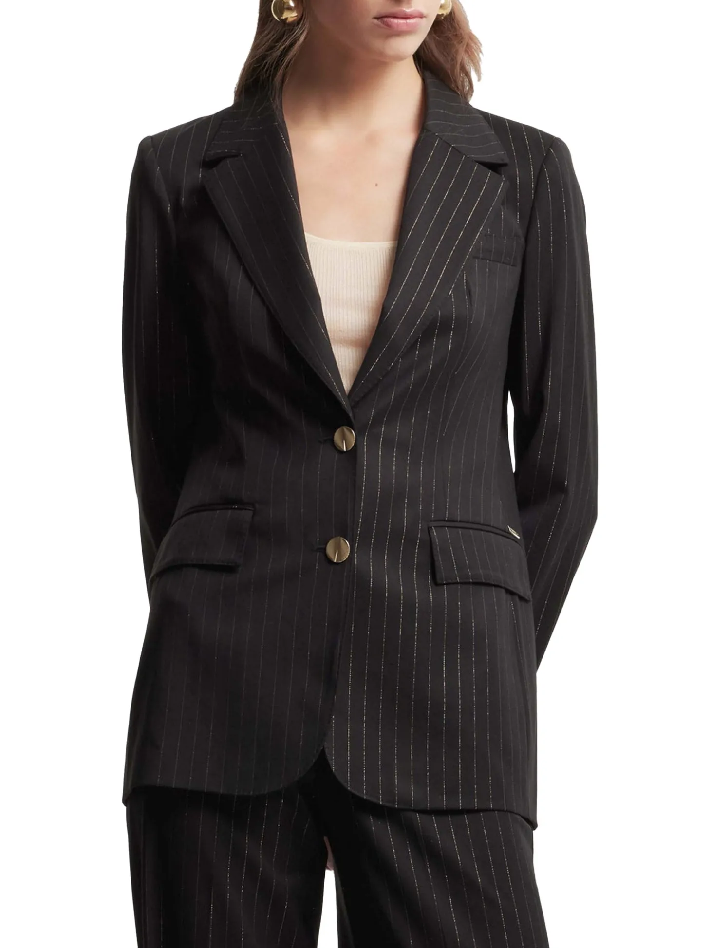 Blazer gessato 2 bottoni Irena nero/oro