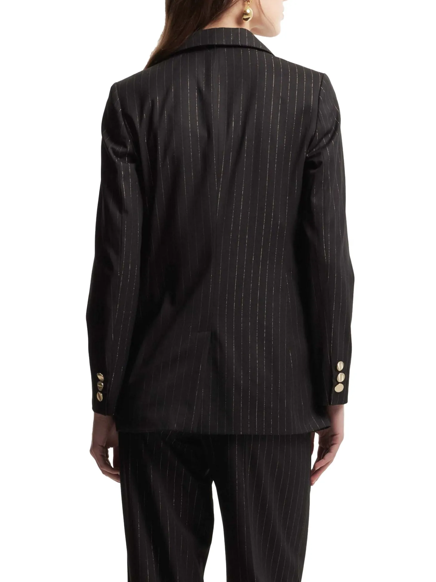 Blazer gessato 2 bottoni Irena nero/oro