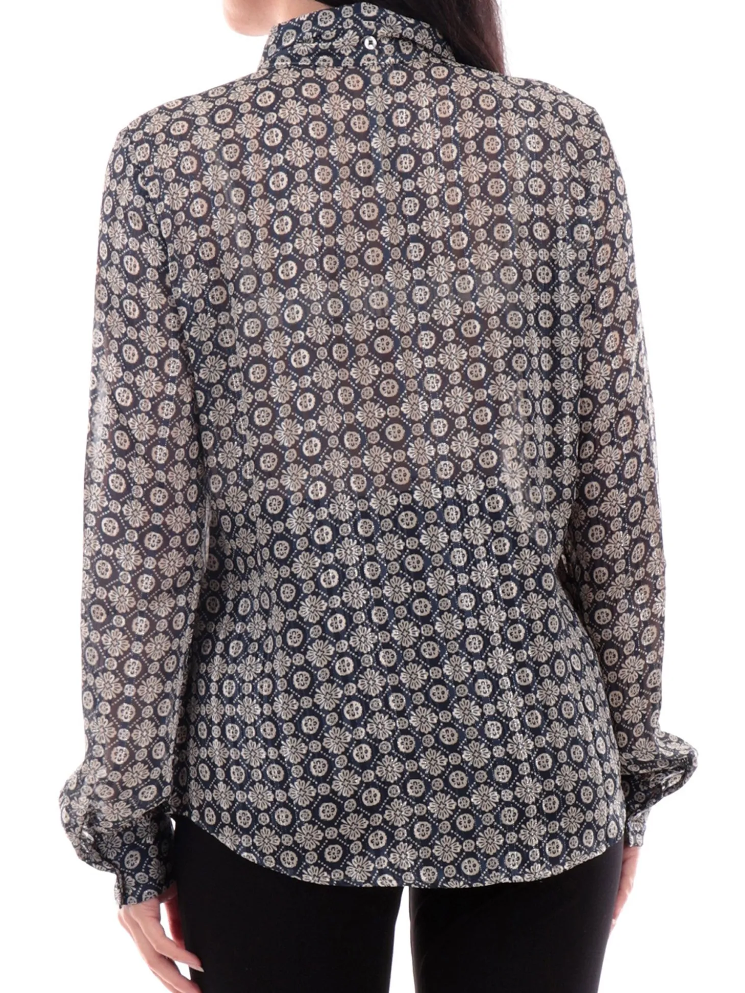 Blusa con fiocco e manica a sbuffo fantasia