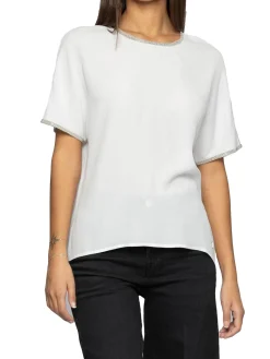 Blusa maniche corte con dettagli lurex bianca