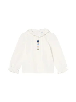 Blusa maniche lunghe con ricami beige