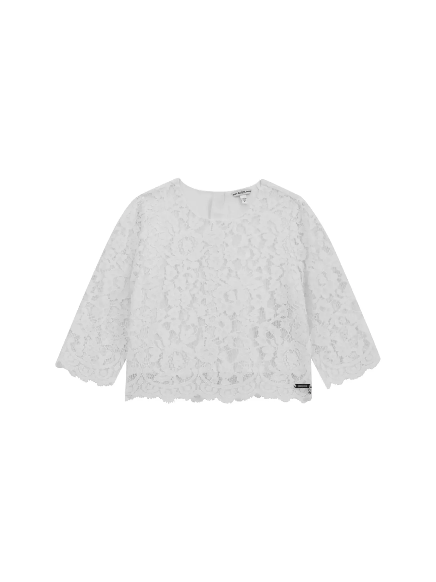 Blusa pizzo manica 3/4 cerimonia bambina bianco