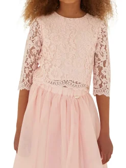 Blusa pizzo manica 3/4 cerimonia bambina rosa
