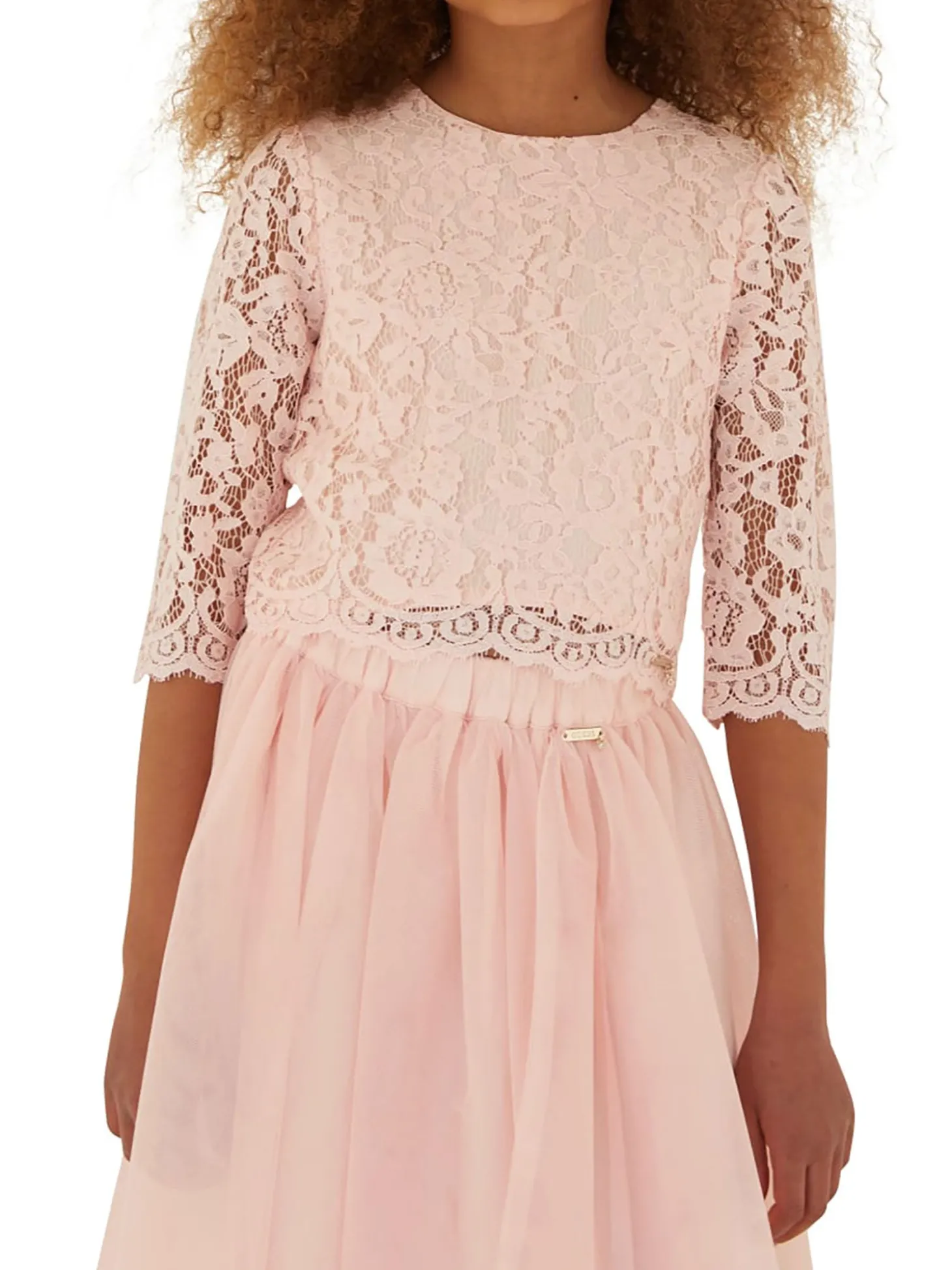 Blusa pizzo manica 3/4 cerimonia bambina rosa